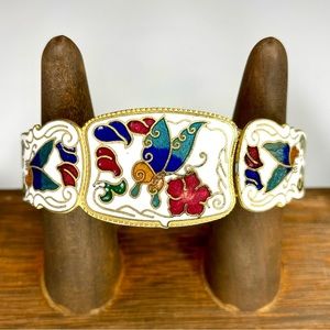 Vintage CLOISONNE Floral & Butterfly Hinged Bracelet